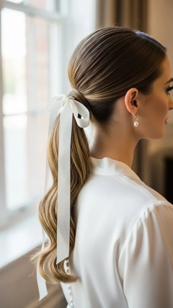 13. Low Ponytail With Ribbon