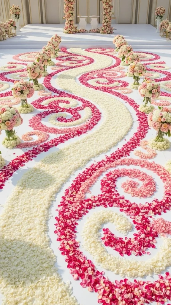 16. Flower-Petal Aisle Designs