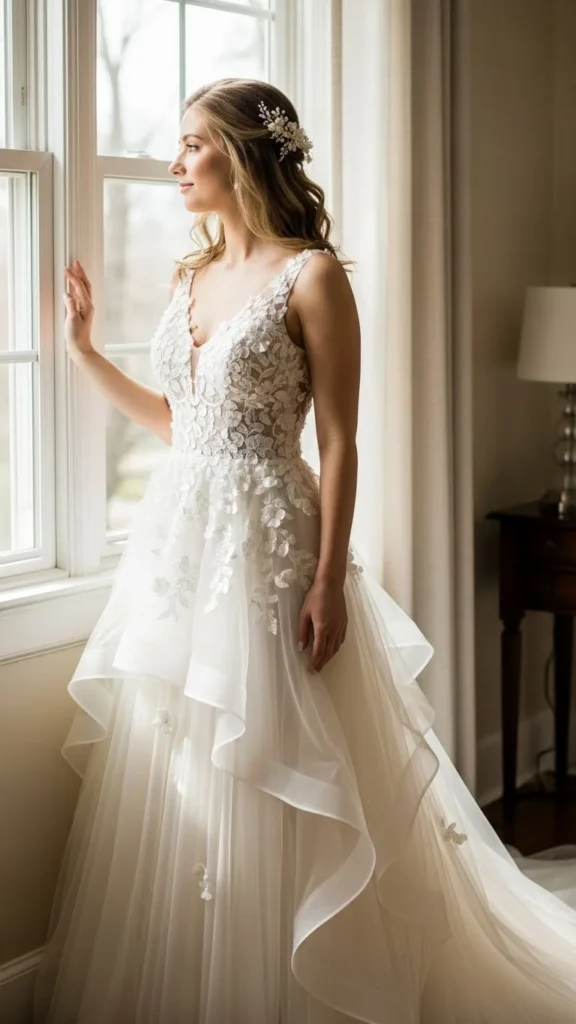 2. Lace A-Line With Delicate Floral Appliqué