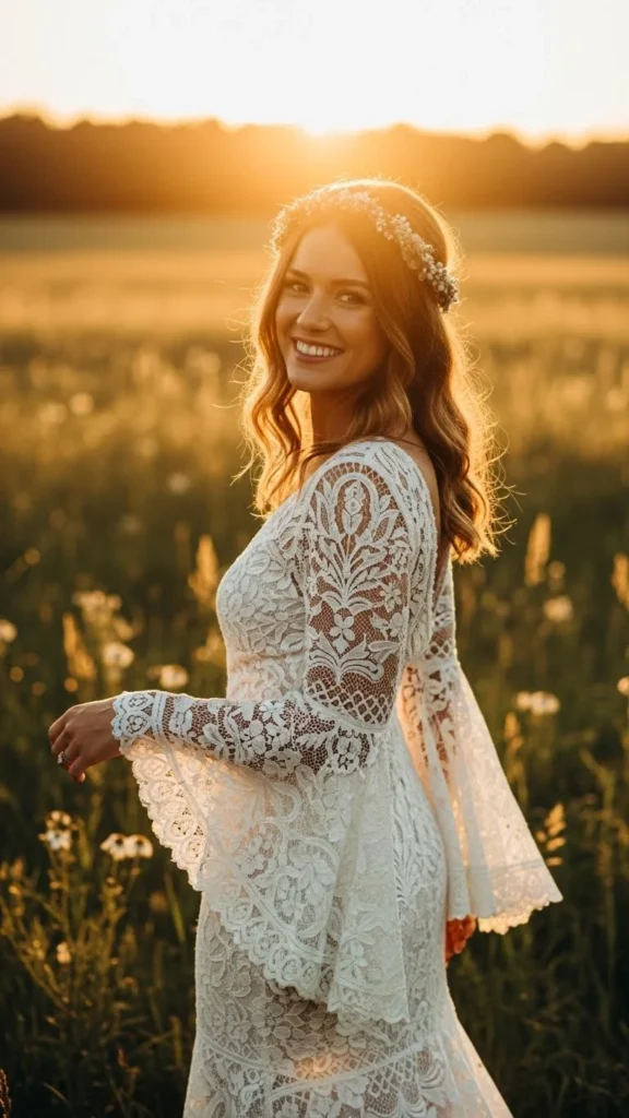 22. Boho Lace Dress With Bell Sleeves