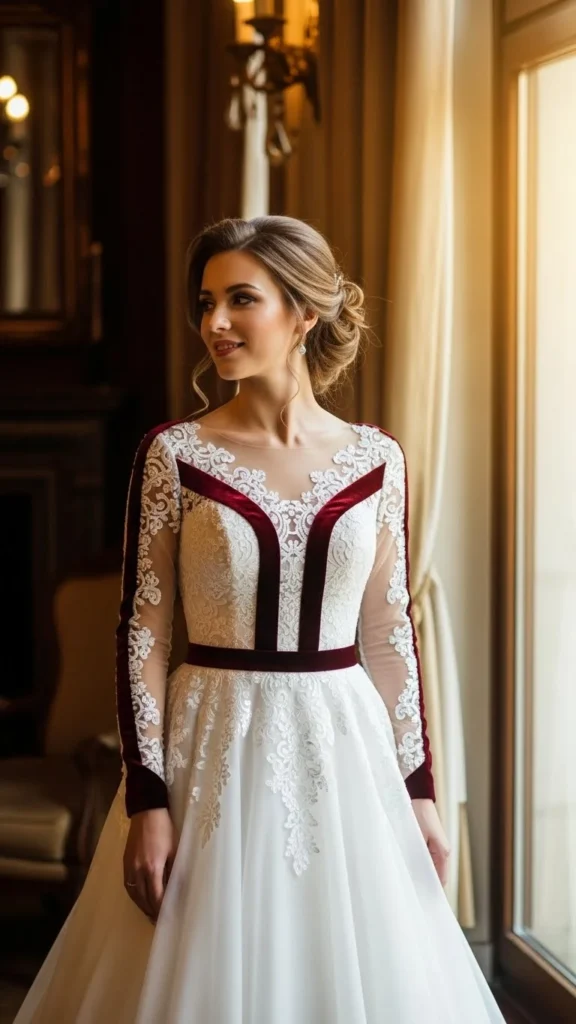 27. Royal-Inspired Velvet Detail Dress