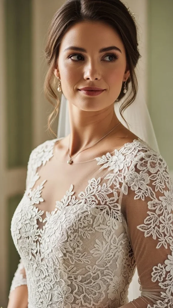 4. Long-Sleeve Lace Dress With Sheer Illusion Detail