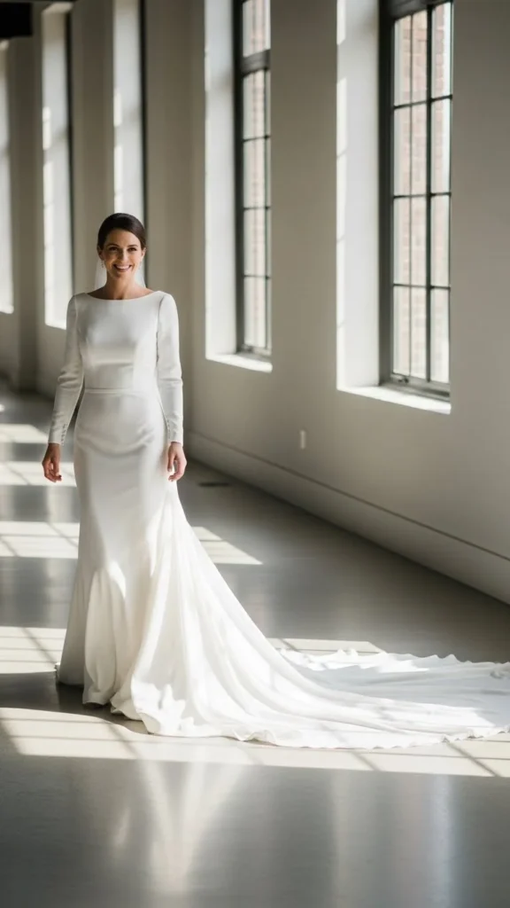 6. Simple Crepe Gown With a Dramatic Train