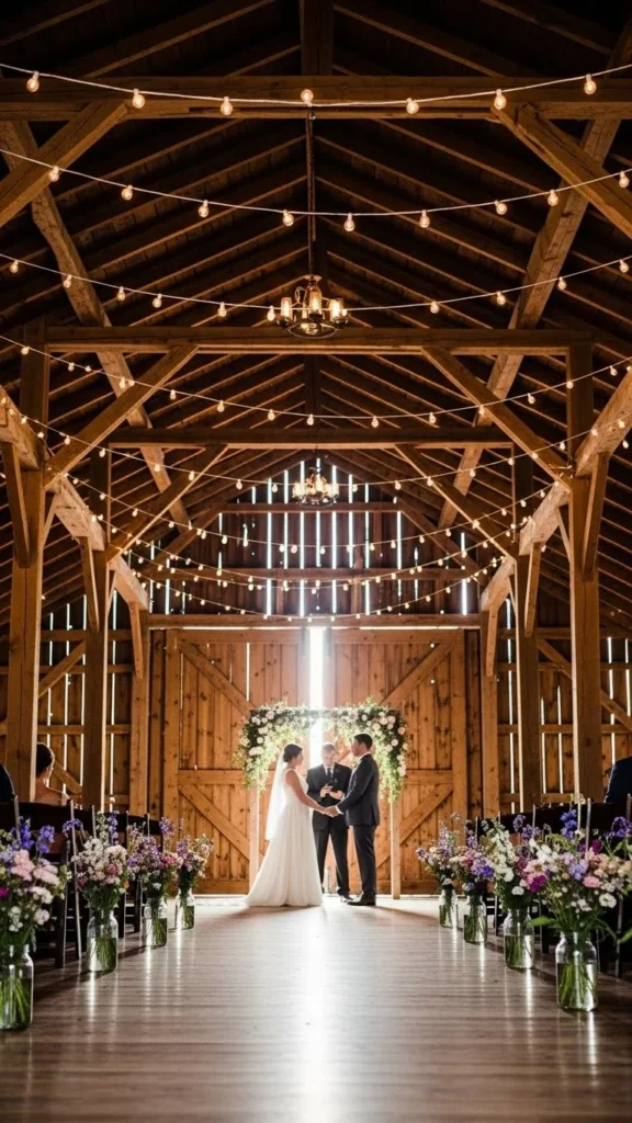 1. Barn Ceremony with String Lights