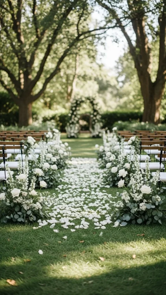 1. Flower-Lined Ceremony Aisle