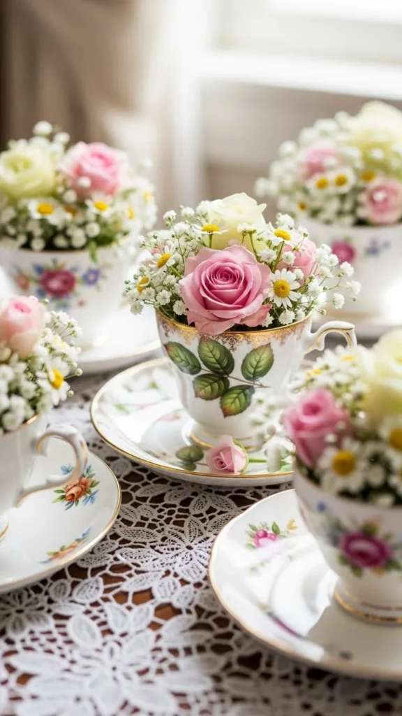 12. Vintage Tea Cups with Flowers