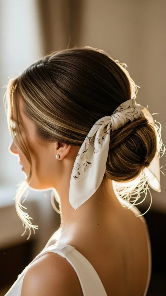 13. Low Bun with Hair Scarf