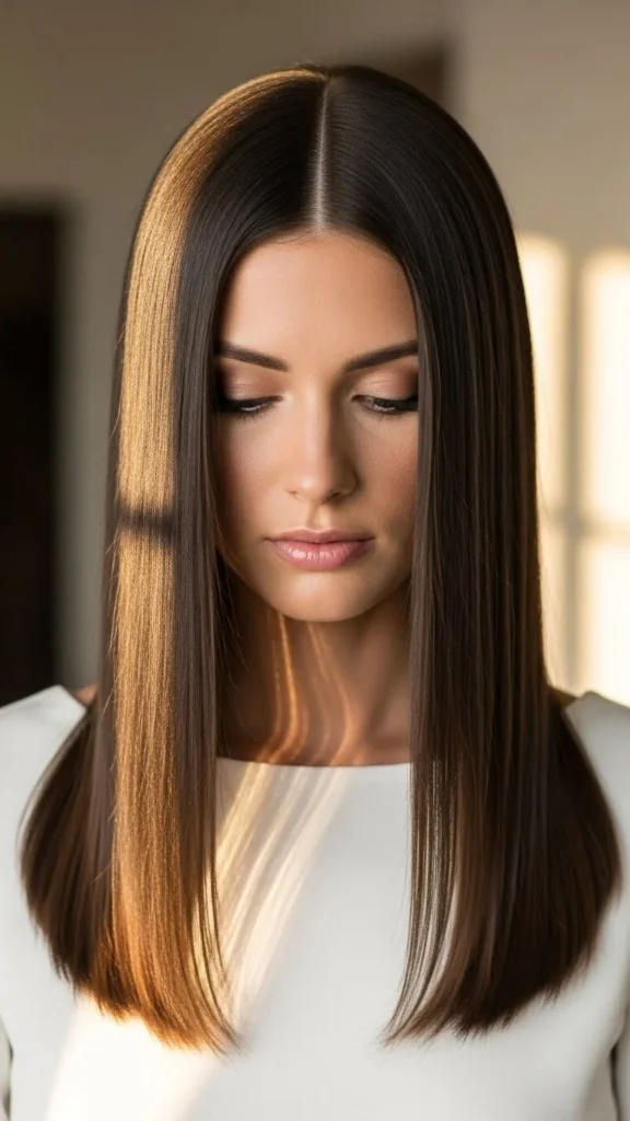 13. Sleek Straight with Center Part