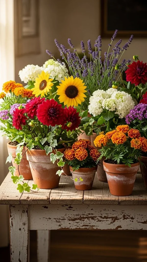 15. Terracotta Planters with Seasonal Flowers