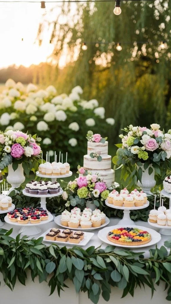 18. Flower-Adorned Dessert Display