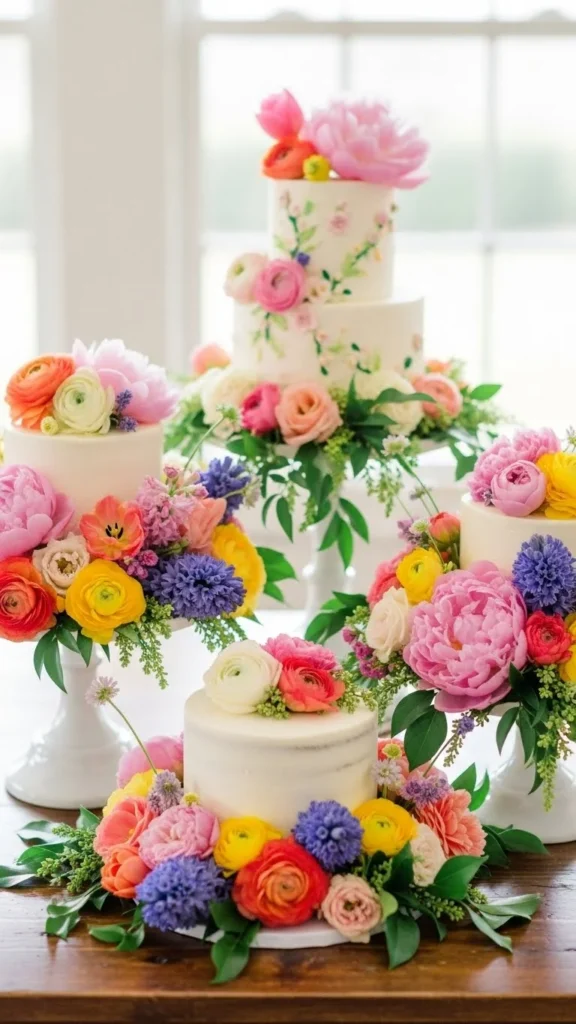 20. Flower-Filled Cake Stands