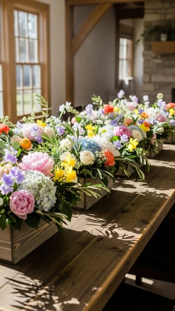20. Rustic Wooden Boxes with Blooms