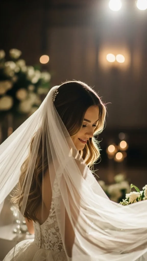 20. Soft Glam Waves with Veil