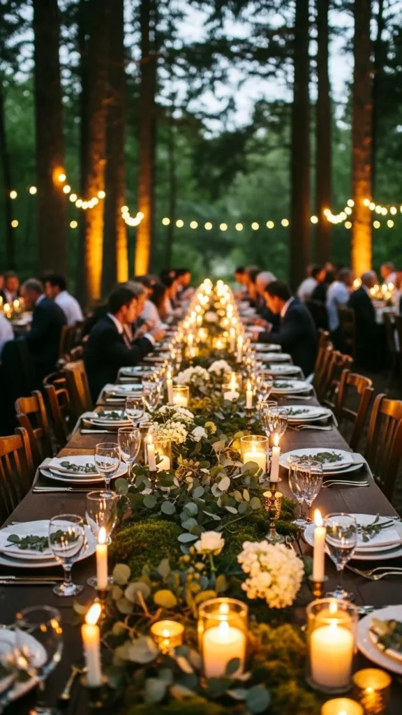 21. Woodland Reception with Long Farm Tables