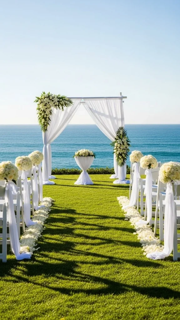 22. Coastal Lawn Wedding with White Palette