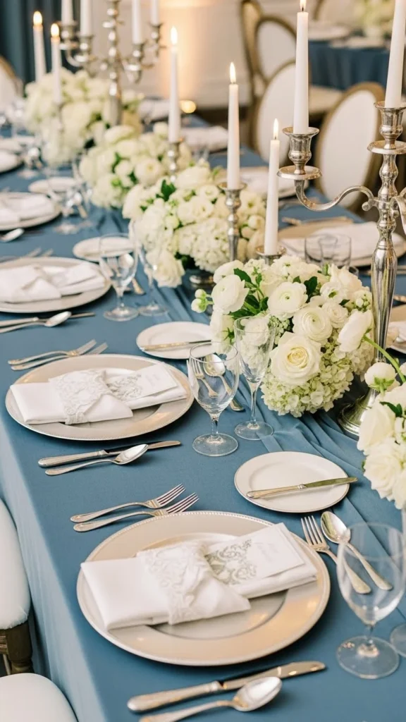 3. Dusty Blue, White, and Silver