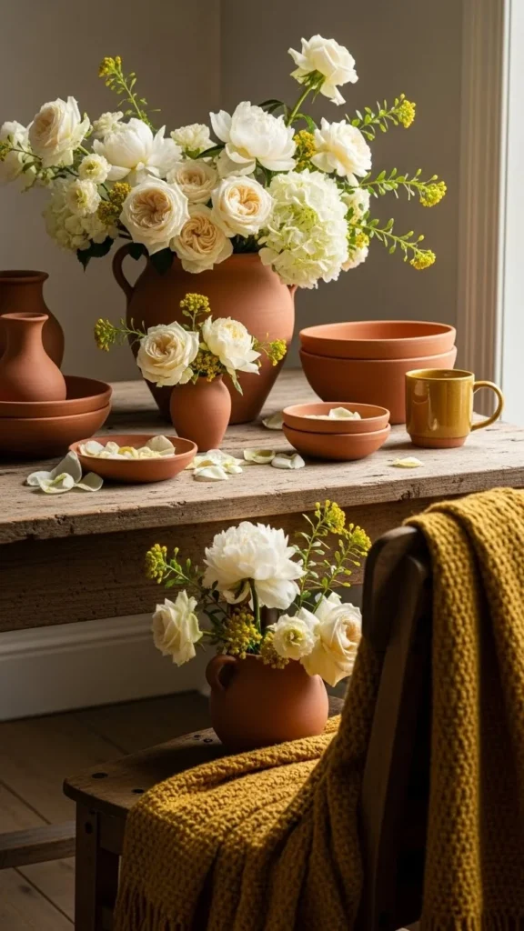 4. Terracotta, Cream, and Mustard