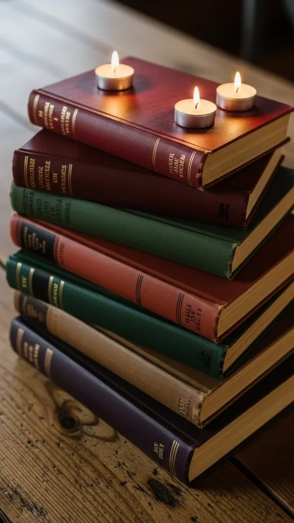 4. Vintage Book Stacks with Candles