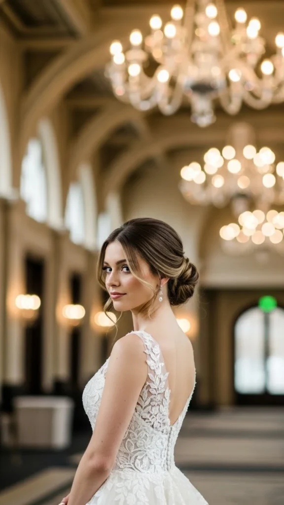 6. Classic Low Chignon with Soft Front Pieces