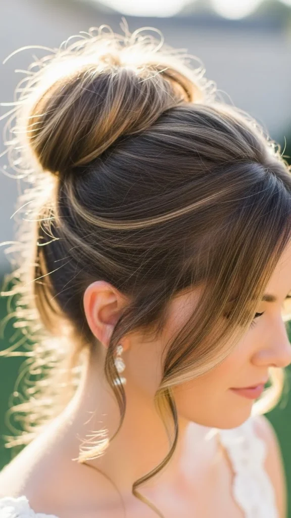 7. Messy Bun with Tendrils