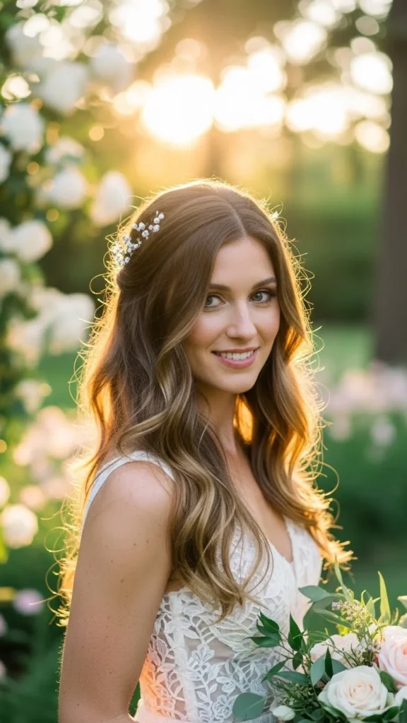 8. Boho Loose Waves with Flower Pins