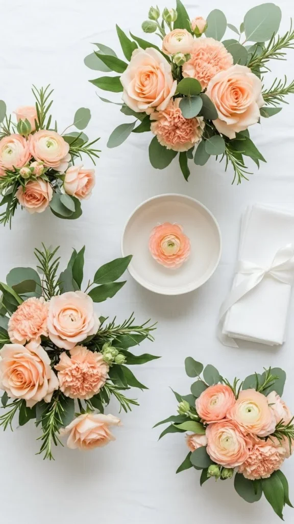 8. Peach, White, and Soft Green