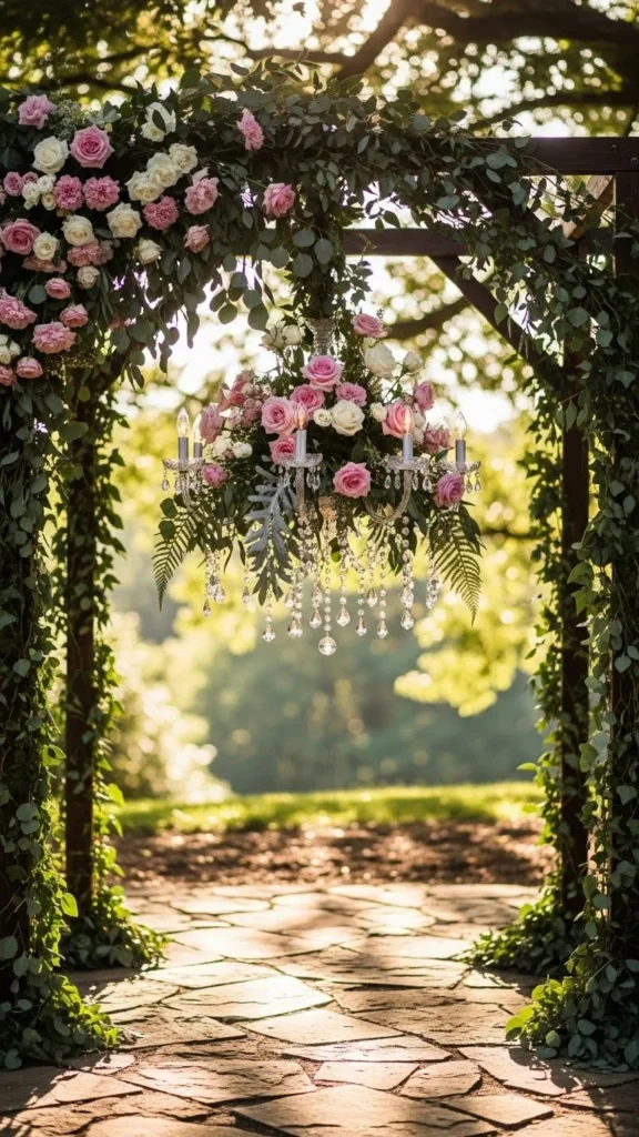 9. Hanging Floral Chandelier Arch