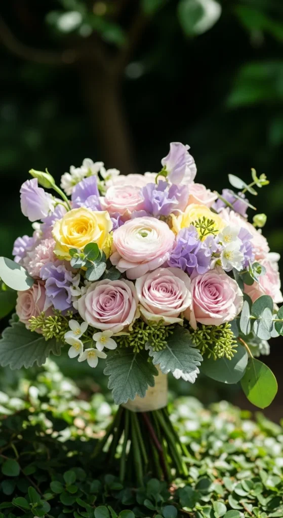 1. Pastel Bridal Bouquet with Seasonal Blooms