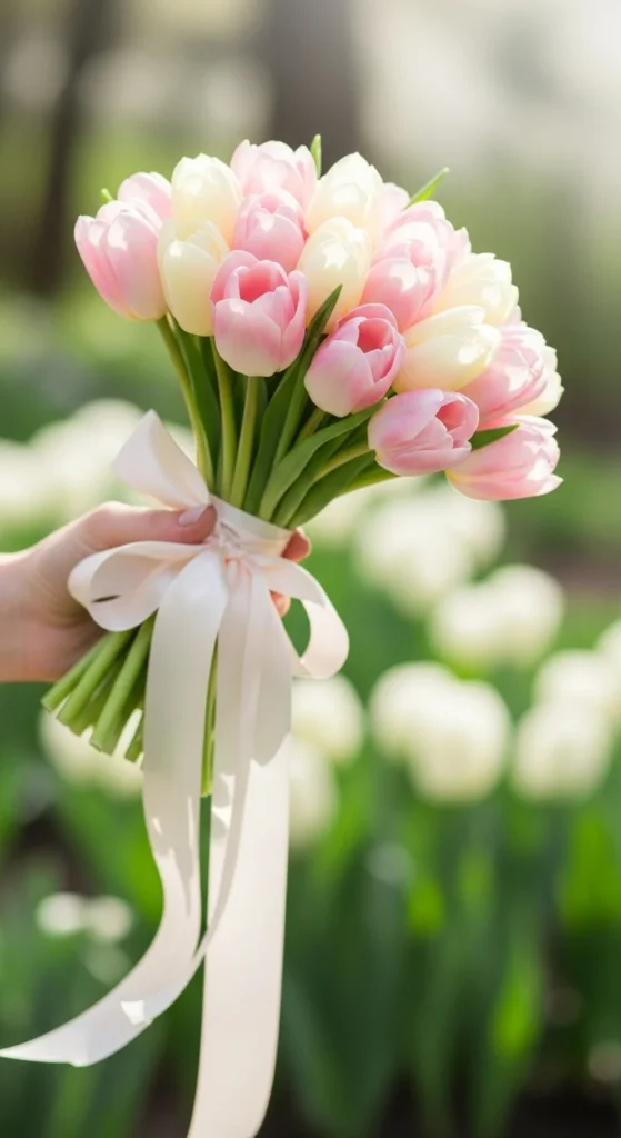 1. Soft Tulip Hand-Tied Bouquet