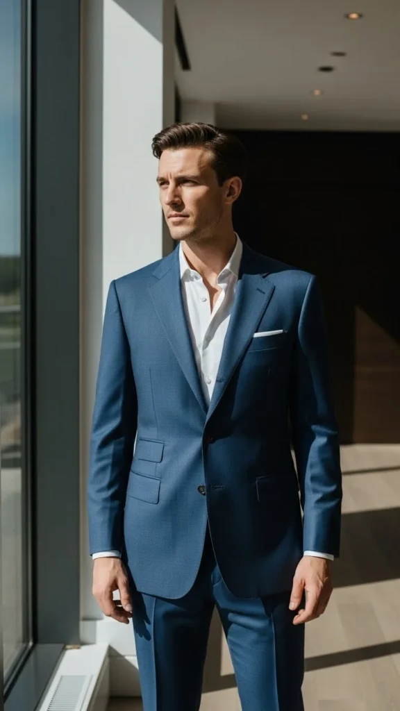 1. Tailored Navy Suit with Soft Structure
