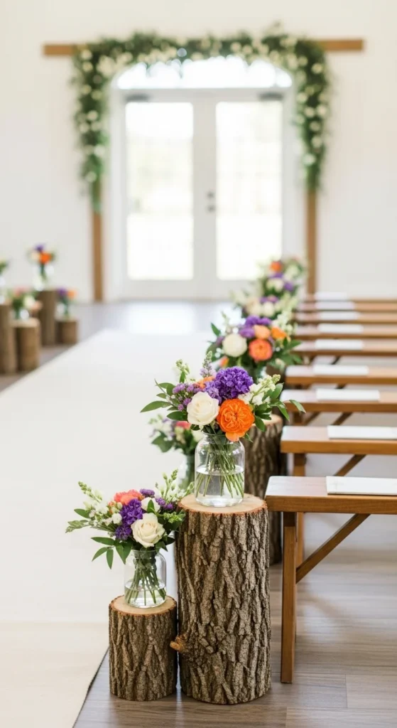 10. Wooden Stump Floral Accents
