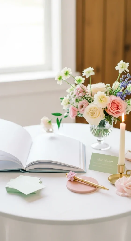 11. Pastel Guest Book Table Decor