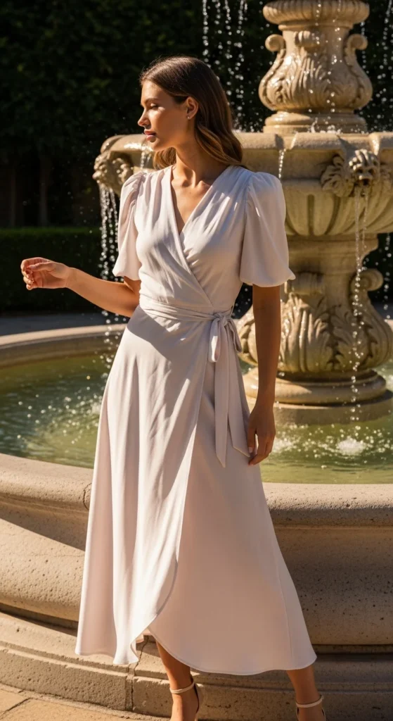 12. Wrap Midi Dress with Puff Sleeves