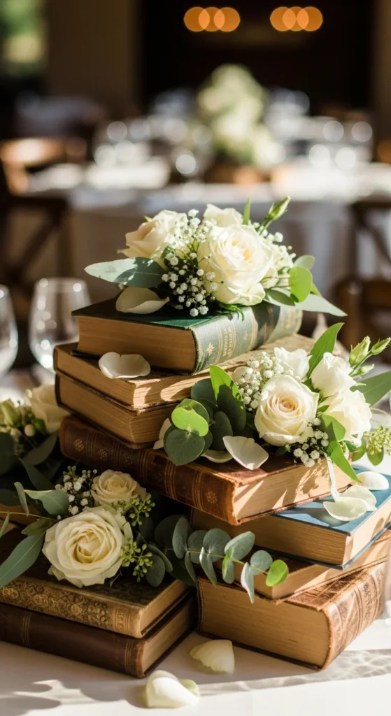 14. Books with Small Floral Toppers