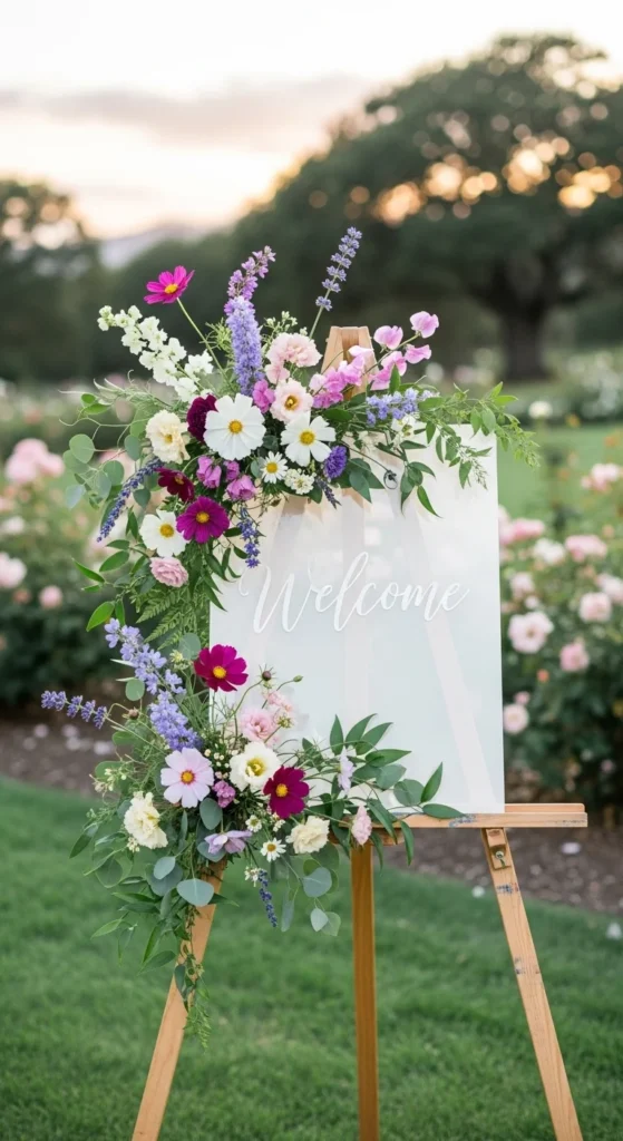 16. Flower-Framed Welcome Sign