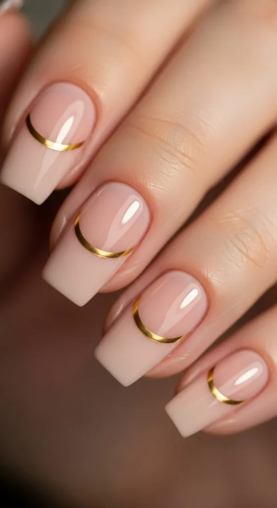 16. Neutral Nails With Fine Gold Line