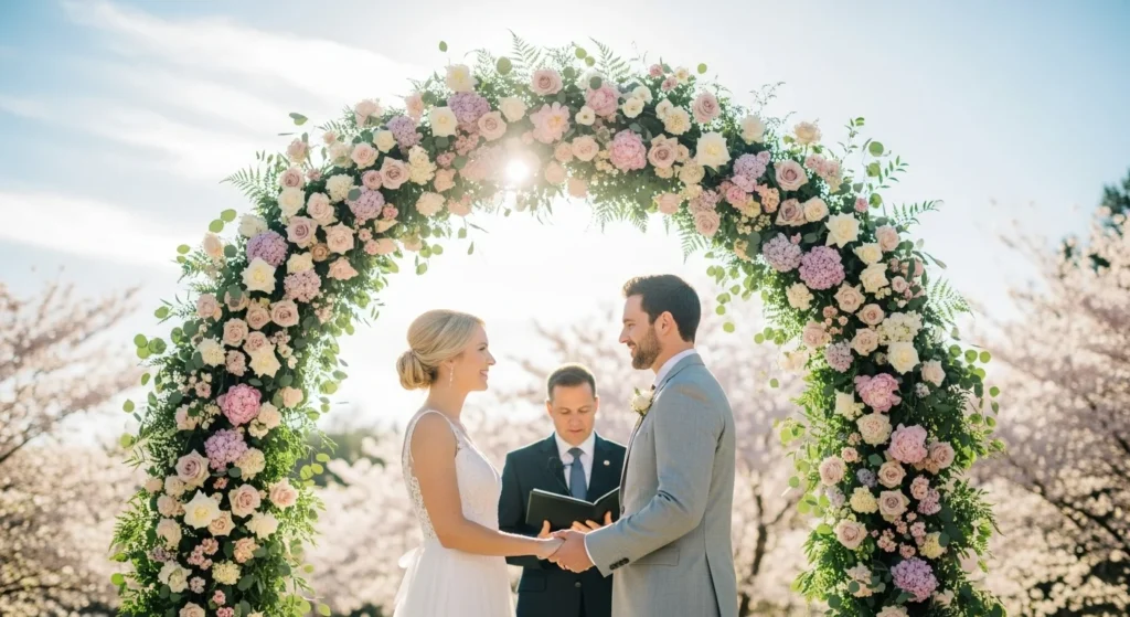 17 Breathtaking Spring Wedding Flower Arch Ideas That Frame Your Vows Beautifully (2)