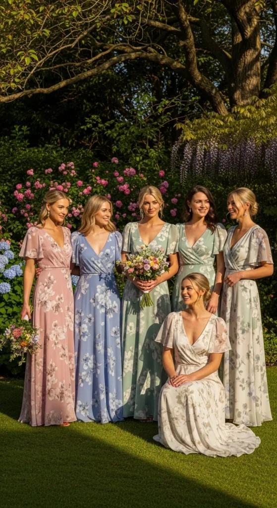 3. Bridesmaid Dresses in Soft Florals