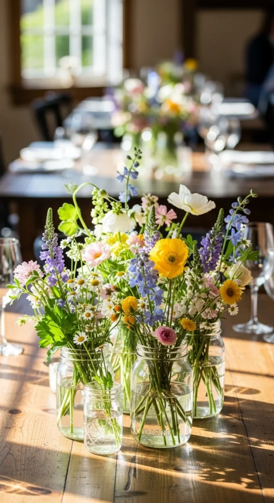 3. Mason Jars with Wildflowers