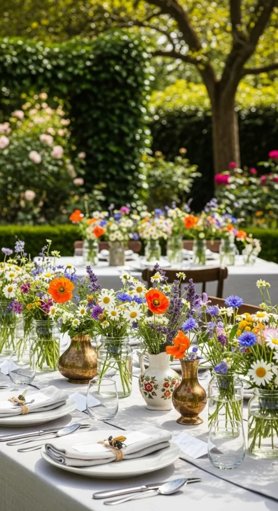 3. Mismatched Wildflower Centerpieces