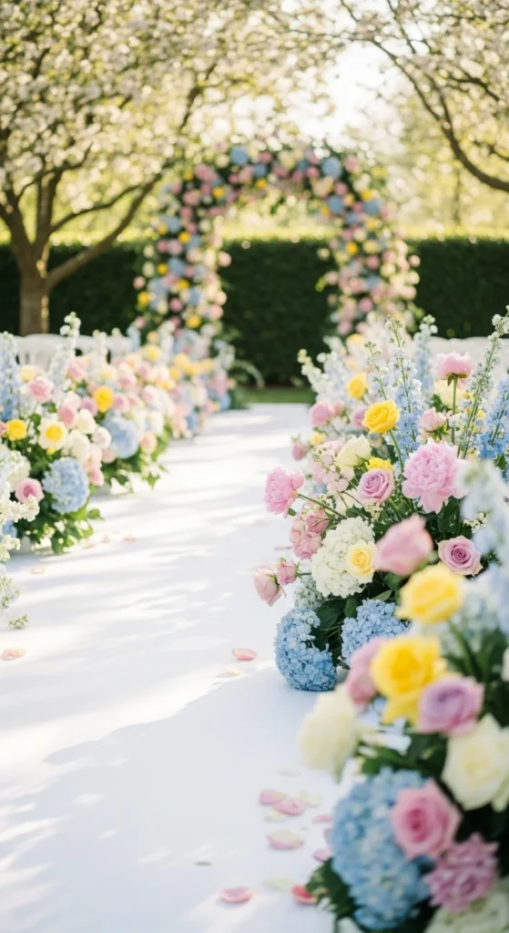 3. Soft Pastel Ceremony Aisle Florals