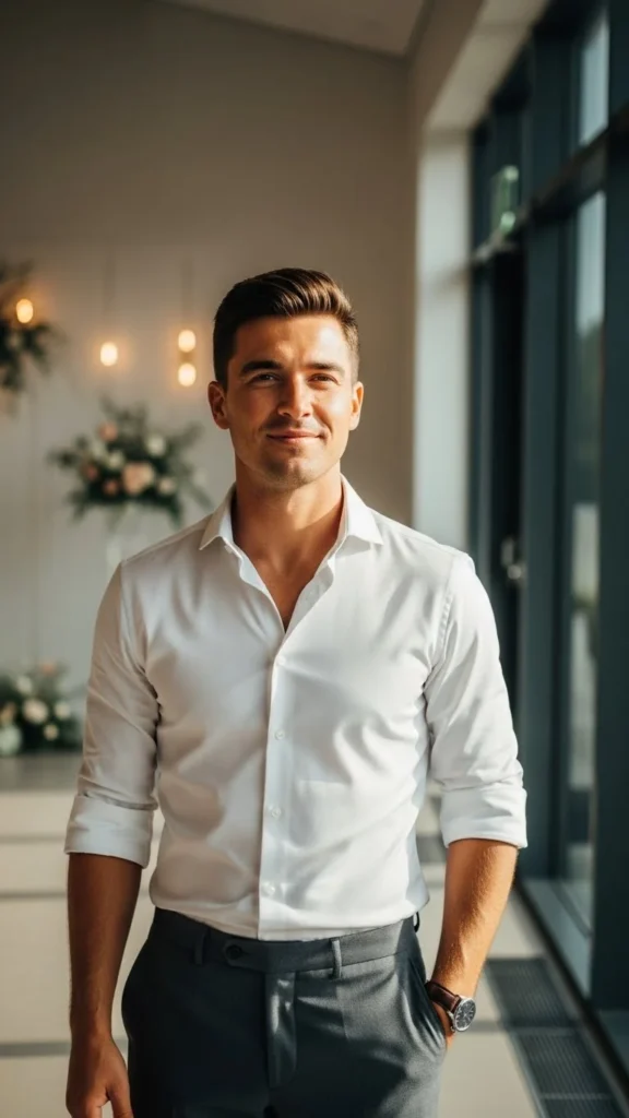 4. Crisp White Shirt and No Tie Look