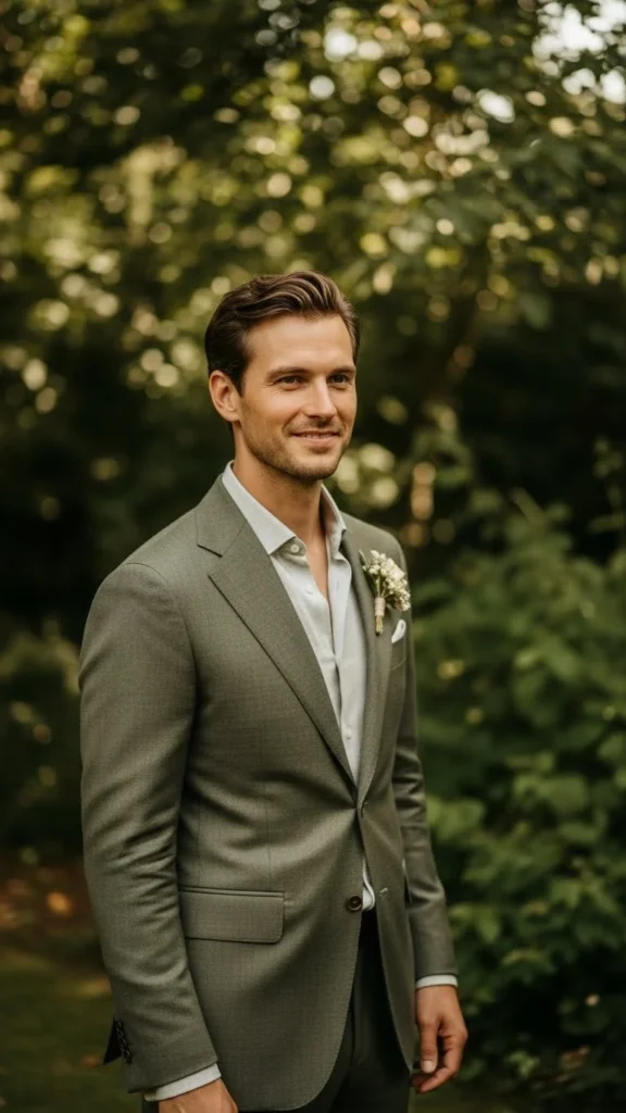 6. Earth-Tone Suit for Outdoor Venues