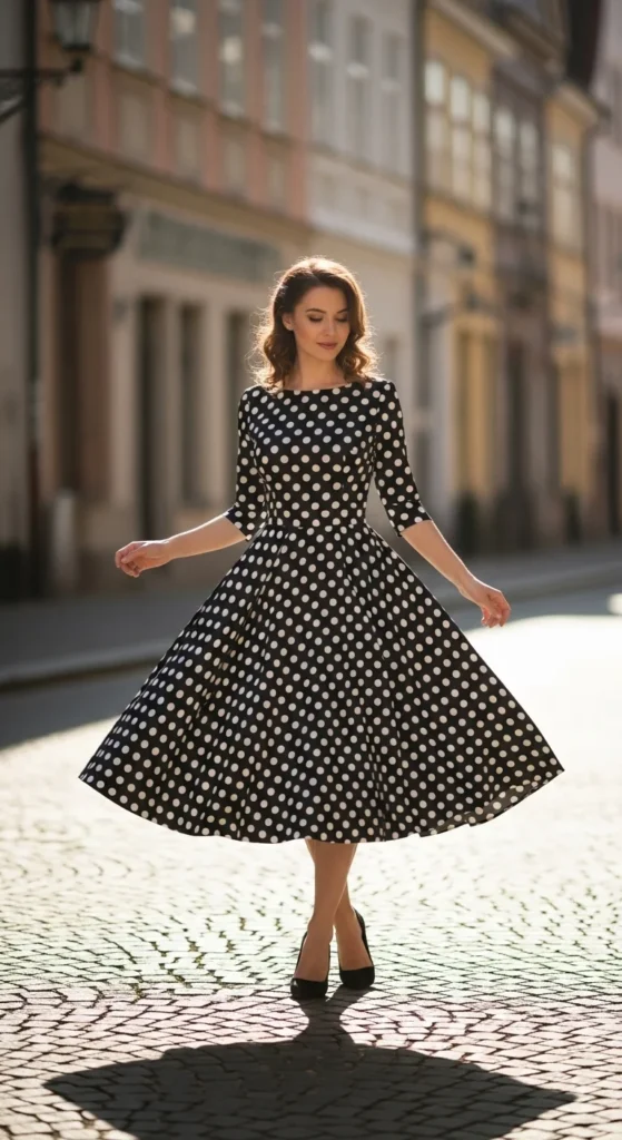 6. Polka Dot Tea-Length Dress