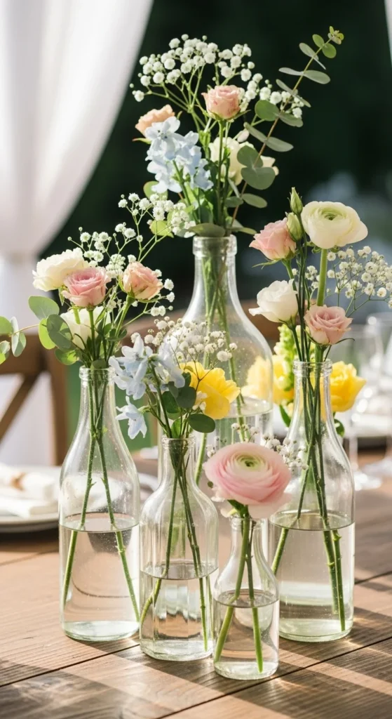 6. Vintage Bottles with Soft Blooms