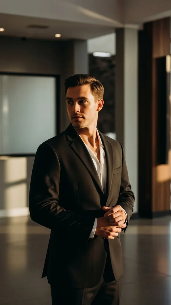 7. Classic Black Suit with Relaxed Fit