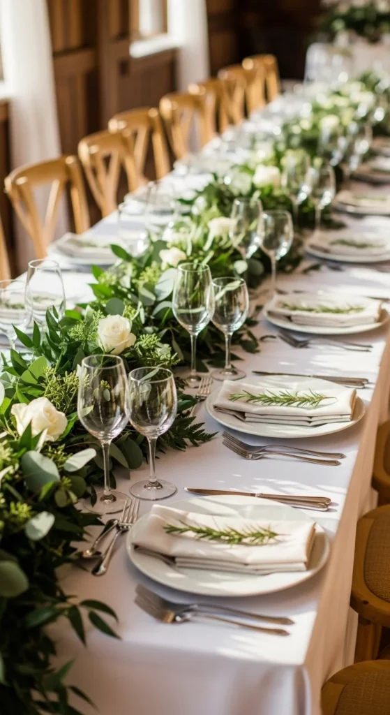 7. Greenery Garlands Down Long Tables