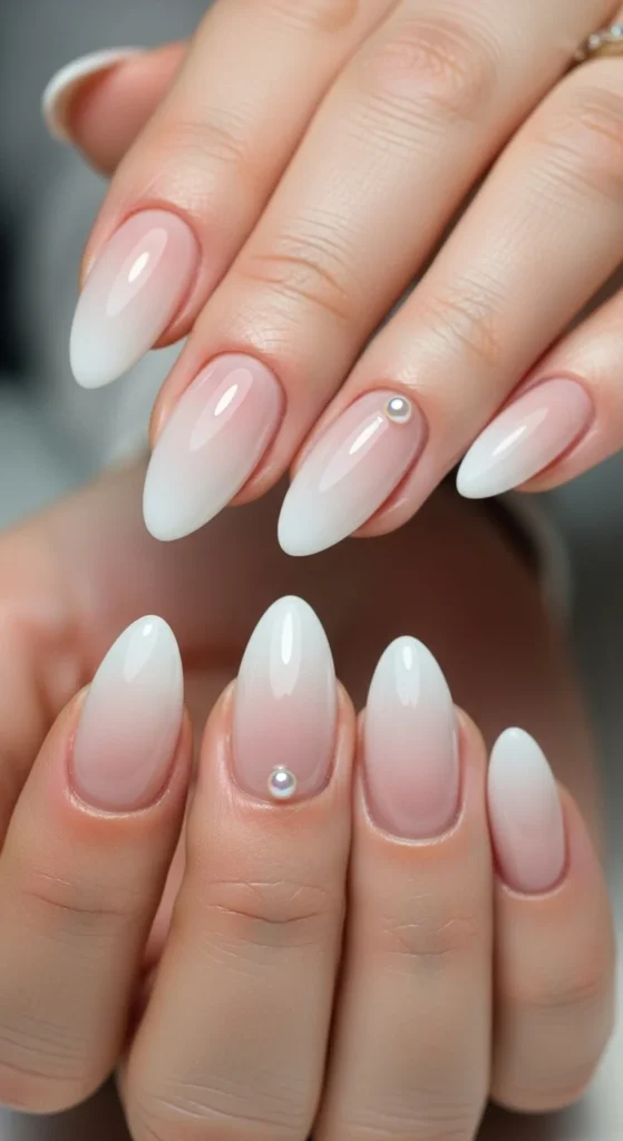 7. Neutral Nails With One Accent Pearl