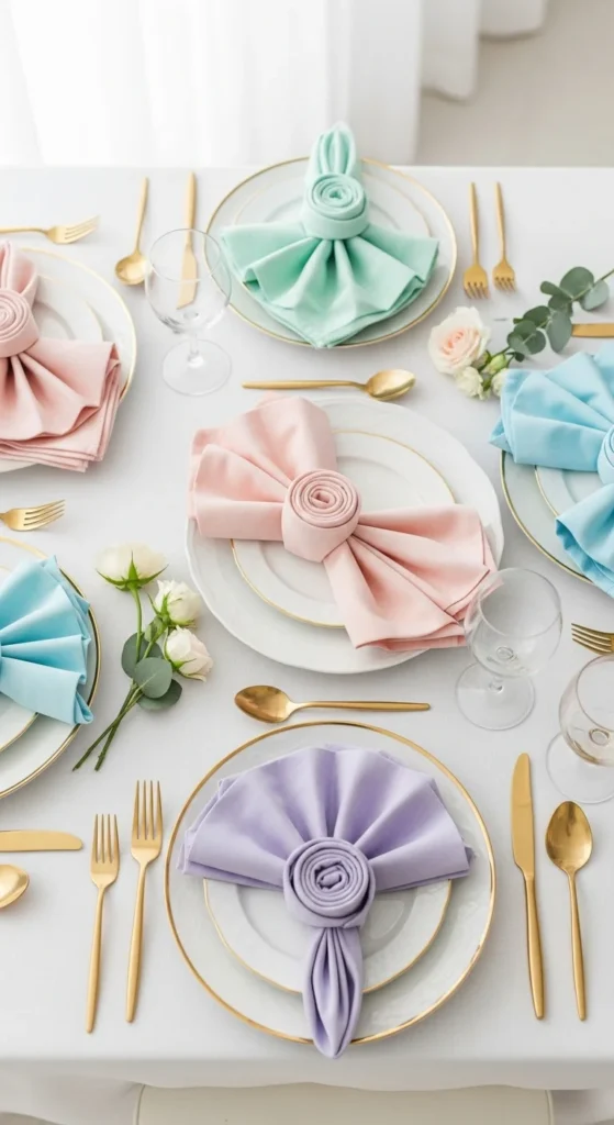 8. Pastel Napkins and Place Settings