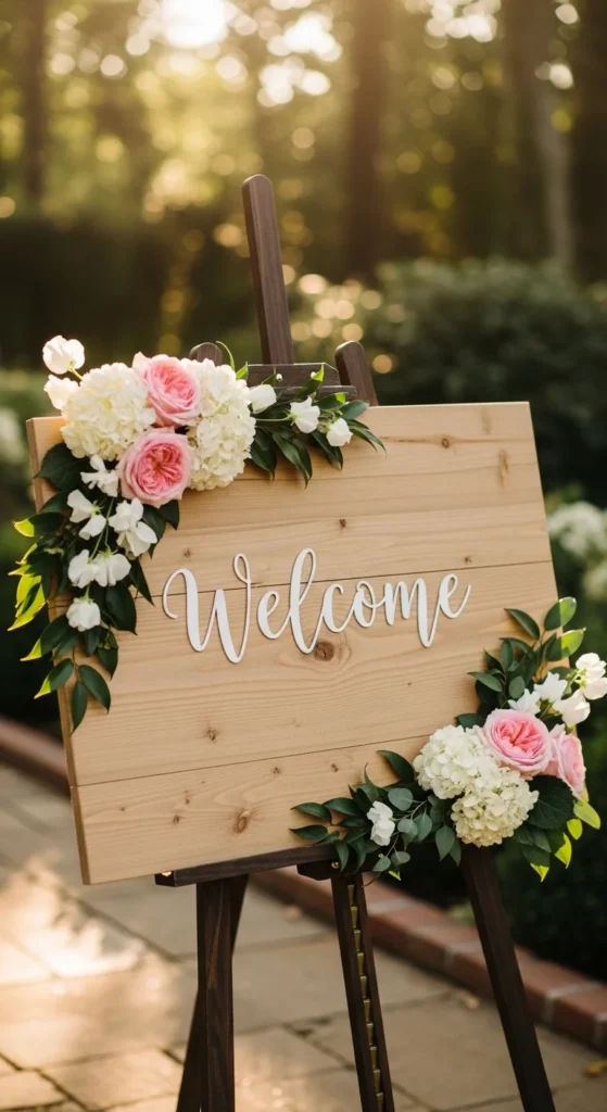 1. Floral-Framed Welcome Sign